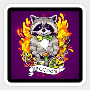 beautiful-cartoon-poster-raccoon-drinks-black-tea Sticker